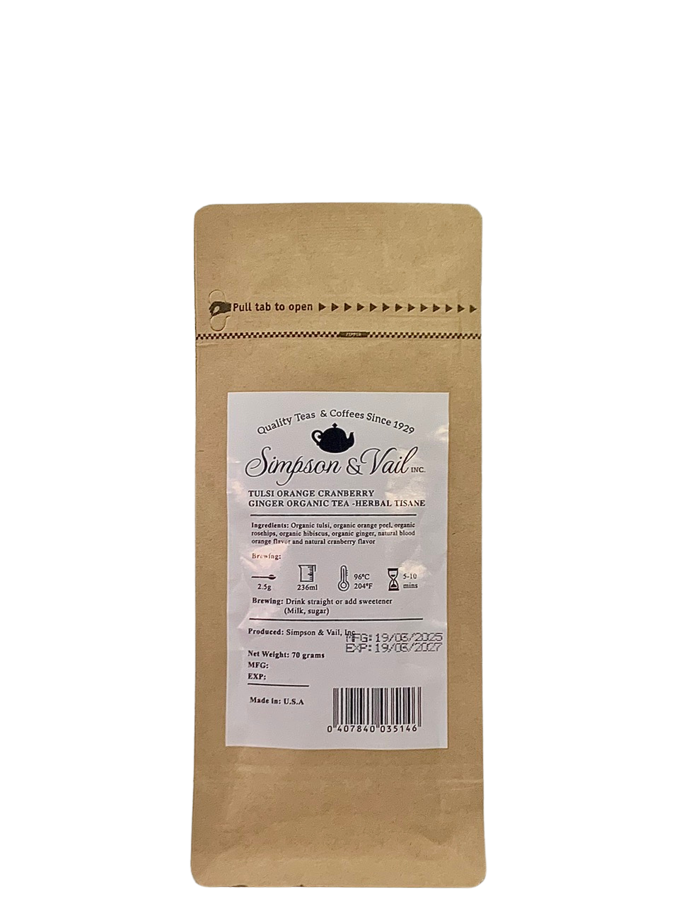 TUILSI ORANGE CRANBERRY GINGER ORGANIC TEA - HERBAL TISANE ( Trà thảo mộc vùng Caribbean )